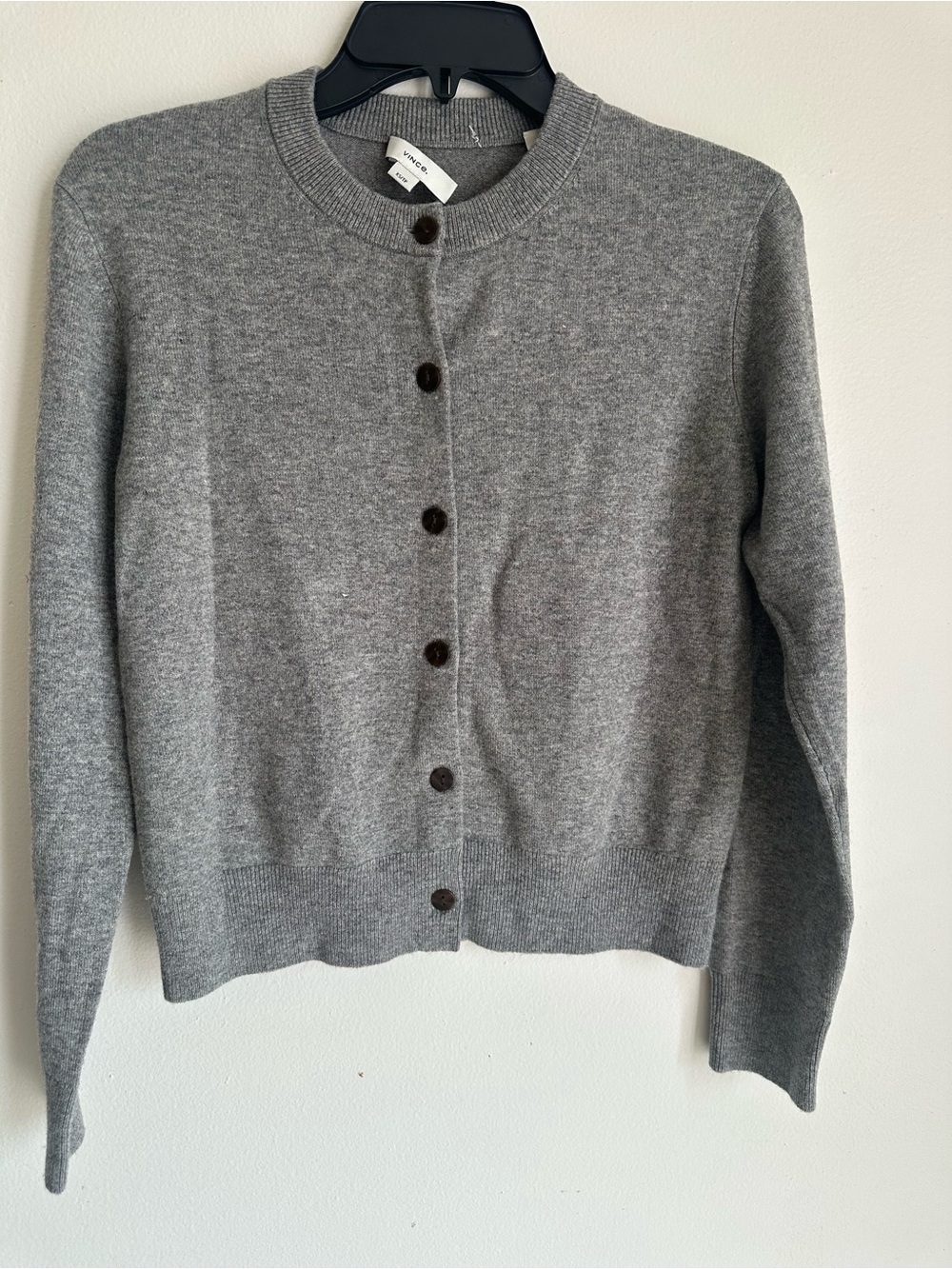 Vince Heather Gray Button-Front Crewneck Cardigan